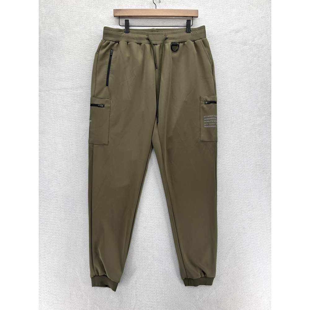 Born Tough Momentum Jogger Pants Mens XL Green Cargo Pocket Tapered Stretch Tech